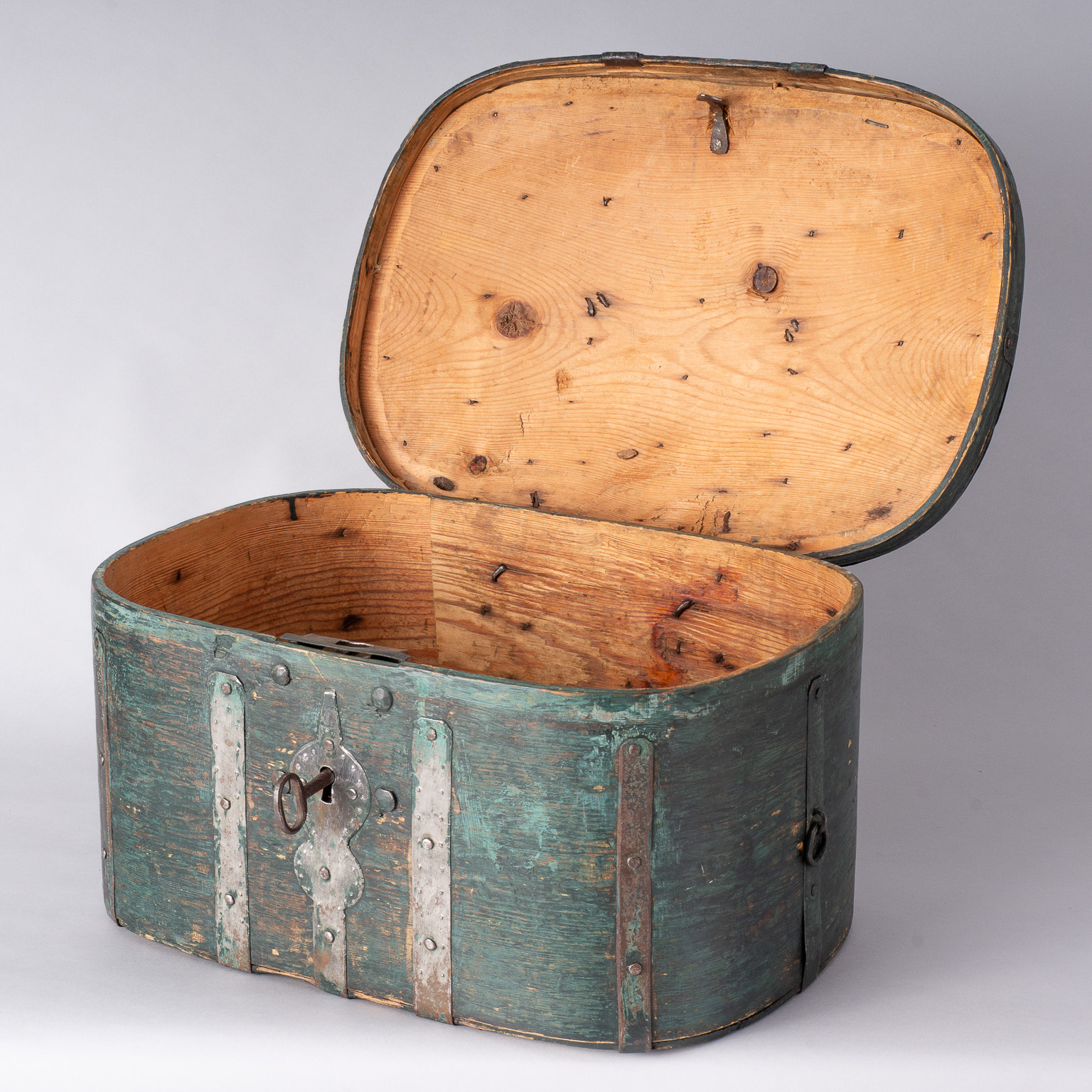 A Travel Box with Old Blue-Green Paint from Northern Sweden C. 1800