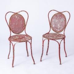 7-8185-A-French-Oval-Wrought-Iron-Table-C.1870-and-Two-Chairs-in-Original-Maroon-Paint-16