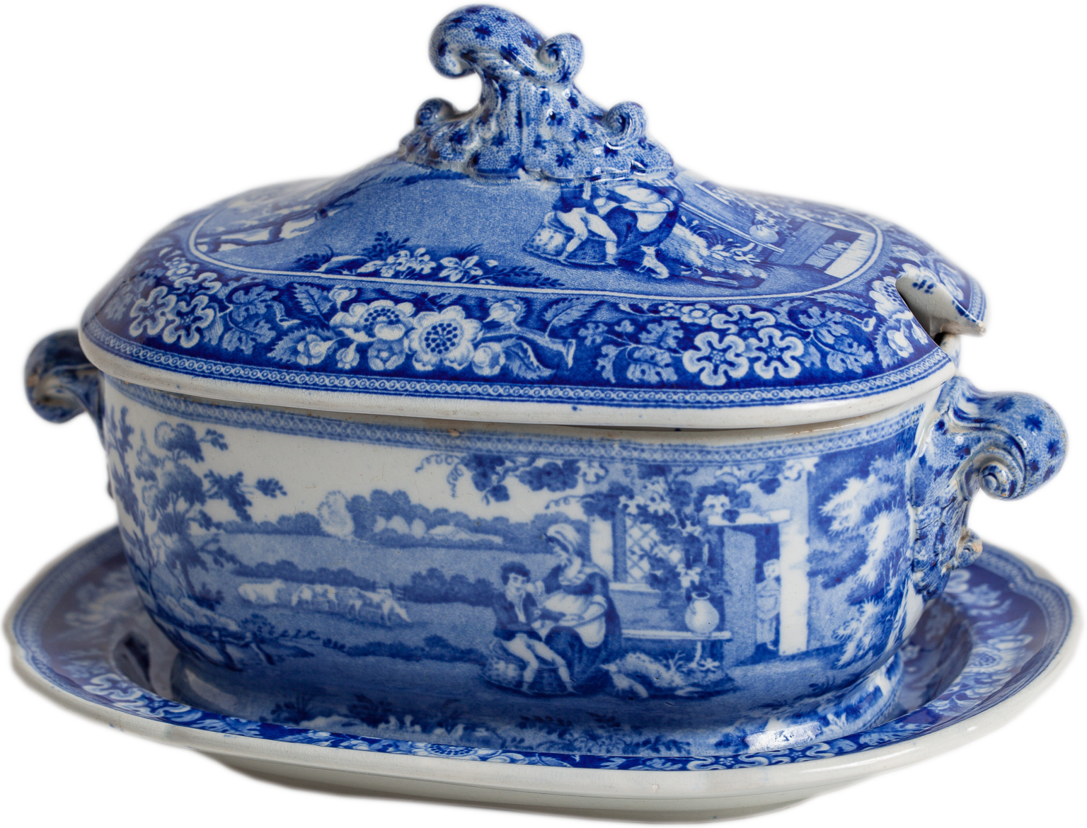 blue and white blind boy sauceboat dawn hill swedish antiques
