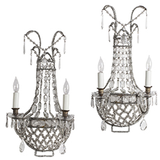 A Pair of Antique French Crystal Sconces, circa 1920