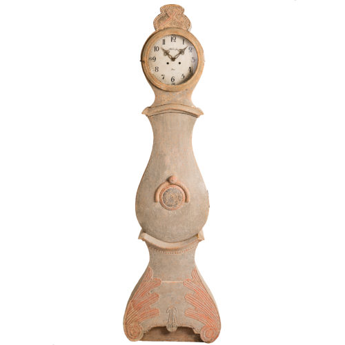 An Antique Swedish Mora Clock with Carved Details, circa 1800
