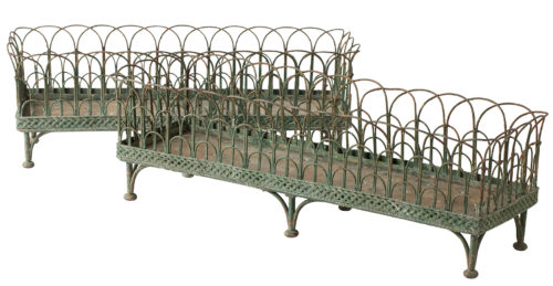 A Pair of French Wrought Iron and Wirework Jardinieres, Circa 1850
