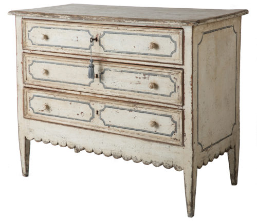 A French Country Painted Three Drawer Chest, Mid 19th Century
