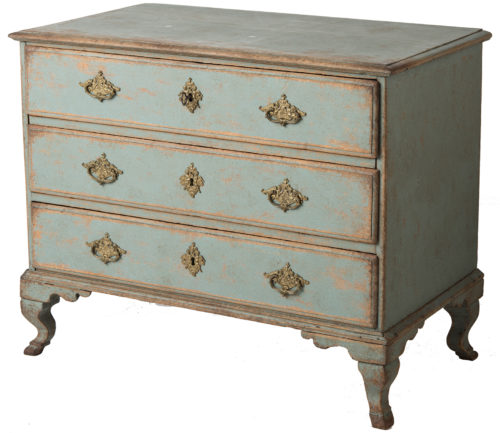 A Swedish Baroque Period Chest of Drawers in Blue Paint Circa 1760