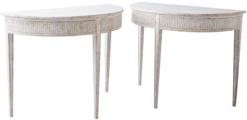 A Pair of Swedish White Painted Gustavian Style Demilunes Circa 1880