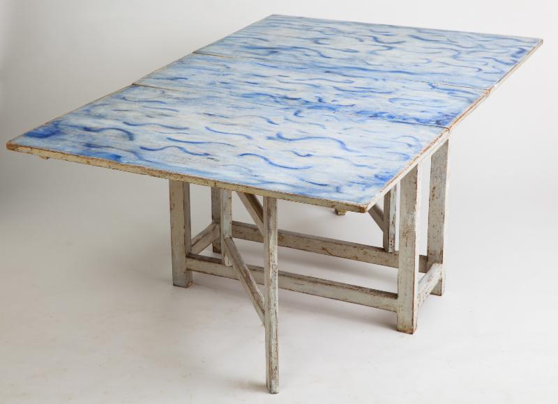 swedish antique drop leaf table blue waves