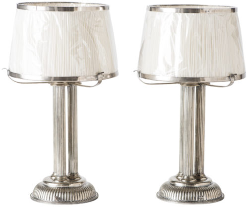 A Pair of English Silver plate Triple Column Table Lamps Circa 1900