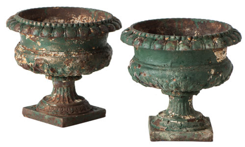 A Pair of French Cast Iron Small Urns Circa 1900