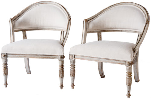 A Pair of Swedish Gustavian Style Barrel Back Chairs Circa 1850