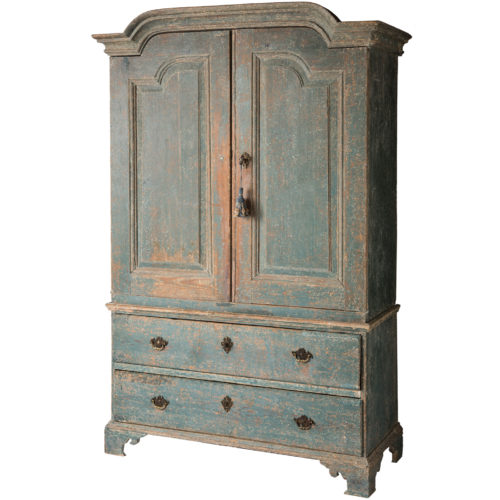 A Swedish Rococo Period Linen Press or Cupboard With Two Drawers Circa 1750-1760