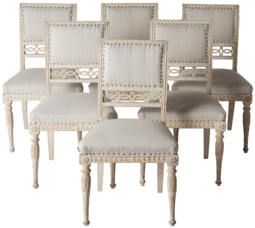 Six Stockholm Dining Chairs in Original Off White Paint Circa 1800