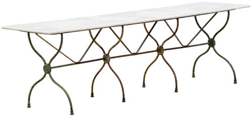 A Long French Bistro Table With Marble Top Circa 1890