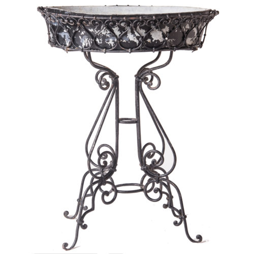 A French Black Painted Wrought Iron Jardiniere With Liner Circa 1900