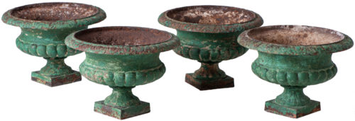 A Set Four French Cast Iron Garden Urns Circa 1900