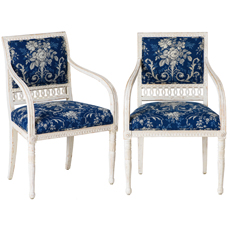 A Pair of Swedish Late Gustavian Armchairs With Old White Paint Circa 1820