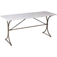 A 19th Century French Marble Top Table With Hand Wrought Iron Base