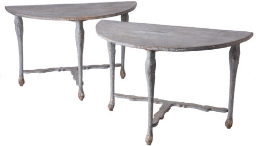A Pair of Italian Blue Painted Demi-lunes Early 19th Century