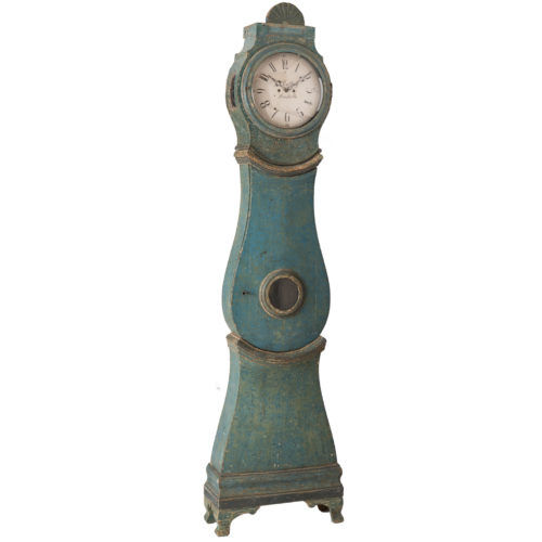 A Swedish Tall Case Mora Clock in the Original Blue Paint Circa 1800