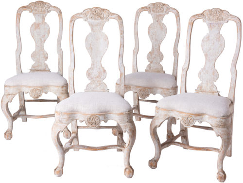 An Early Set of Four Swedish Rococo Lindome Chairs Circa 1750
