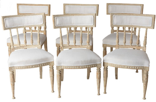 A Set of Six Swedish Gustavian Period Stockholm Dining Chairs With Upholstered Backrests Circa 1790