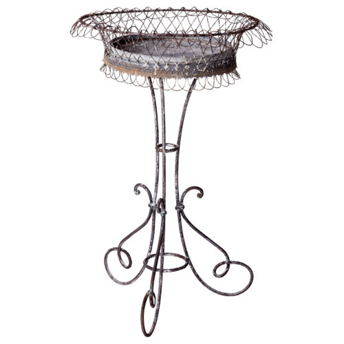 A Late 19th Century French Wrought Iron and Wirework Plant Stand