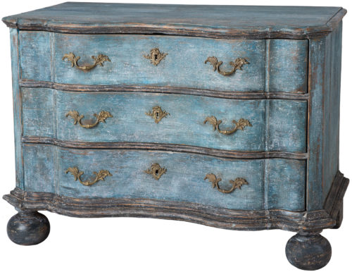 A Swedish Baroque Period Chest of Drawers in Original Blue Paint Circa 1760