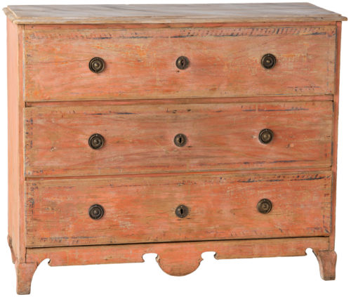 A Swedish Three Drawer Chest in Original Coral Paint, Circa 1810