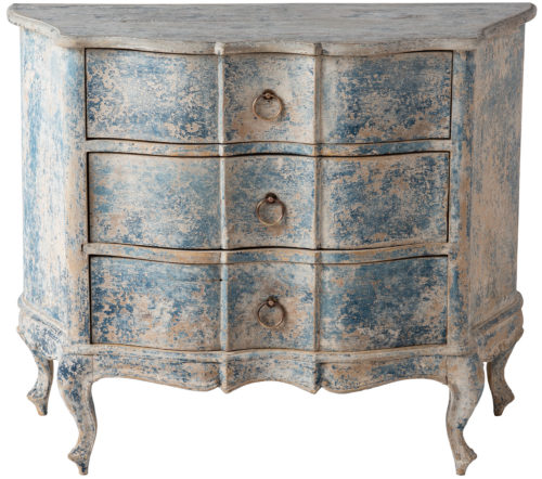 An Italian Rococo Period Commode in Old Blue Paint circa 1750