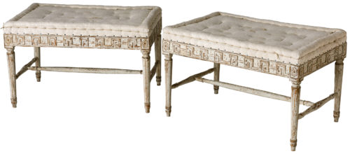 A Pair of Swedish Late Gustavian Period Benches in Original White Paint Circa 1820