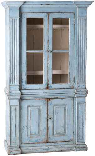 A French Blue Painted Cupboard with Glass Doors Circa 1840
