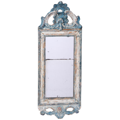 A Swedish Rococo Period Mirror with Traces of the Original Blue Paint and Gilt, Circa 1780