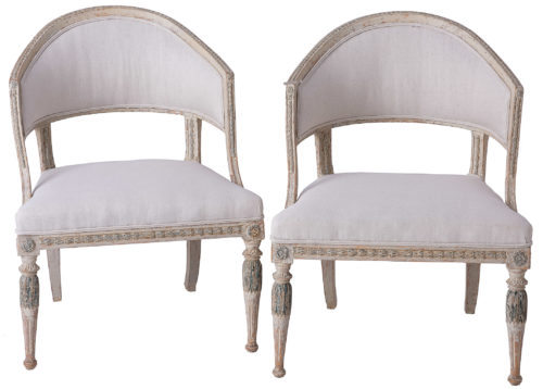 A Fine Pair of Swedish Late Gustavian Period Barrel Back Chairs in Original Paint, Circa 1800