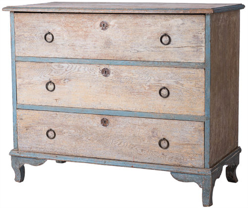 A Swedish Original Painted Chest from Småland with Blue Trim, Circa 1820