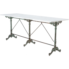 A French Long Marble Top Bistro Table in Original Green Paint, Circa 1900