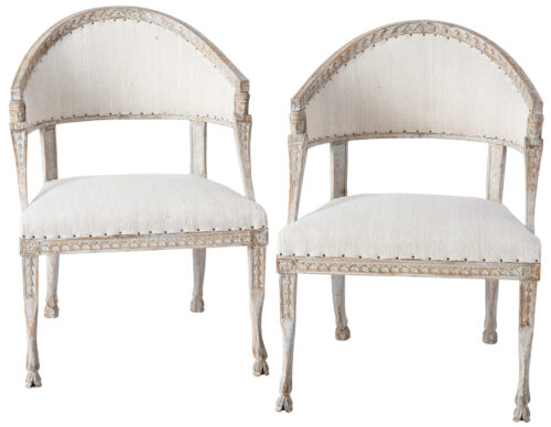 A Pair of Antique Swedish Barrel Back Armchairs in the Style of Ephraim Ståhl, Circa 1860-80
