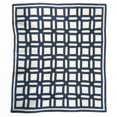 Blue and White Geometric Stars and Playing Cards Quilt, C. 1880