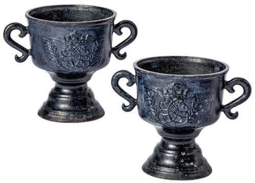 A Late 19th Century Crested Pair of Swedish Urns in Black Paint