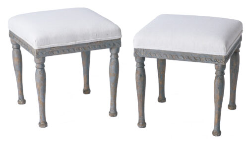A Pair of Swedish Gustavian Period Footstools in Original Blue Grey Paint C. 1800