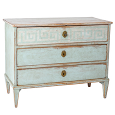 A Swedish Three Drawer Chest in Old Mint Green Paint C. 1820