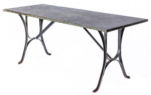 7-8182 An Early 20th Century French Iron Industrial 7-8182 Table with Remnants of Original Green Paint