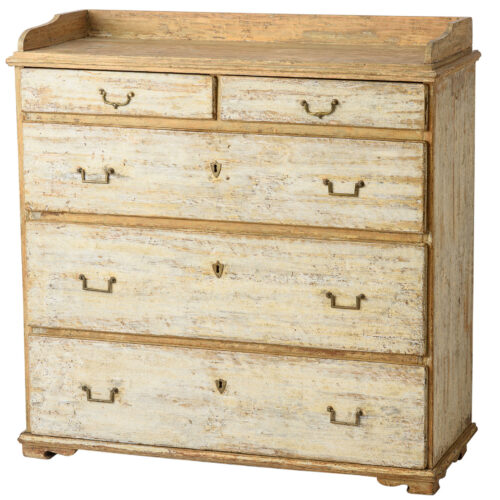 A Swedish Late Gustavian Chest of Drawers in Original Cream Paint with Back rail C. 1820