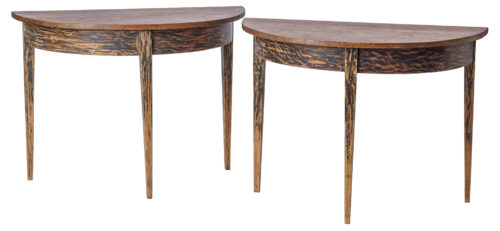 A Pair of Dry Scraped Swedish Demi-lune Tables with Black Paint C 1900