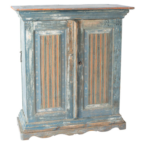 A Gustavian Period Cabinet with Original Blue and Coral Paint Dated 1832