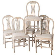 Six Gustavian Period “Vasastol” Dining Chairs from Lindome with Wheat Pattern C 1800