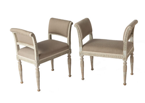 7-8196 A Pair of Gustavian Banquette Stools w/ armrests, C. 1850