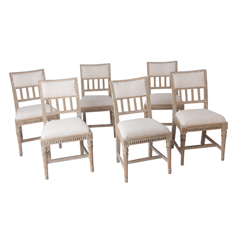 A set of six Swedish Gustavian dining chairs