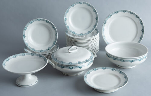 French Partial Dinner Service in Green by Sarreguemines Circa 1900
